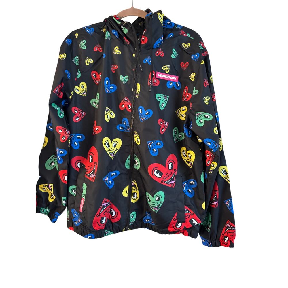 Keith Haring Members Only Jacket Windbreaker Large M Pop Art Hearts Apparel NWT - Picture 2 of 6